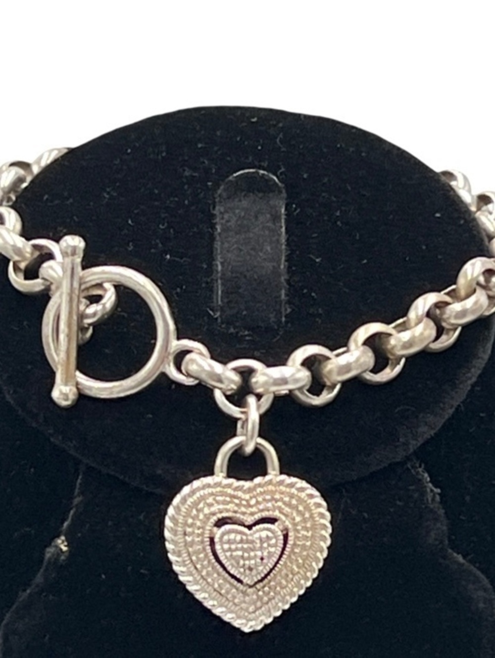 ISP Diamond Chip Heart Charm Sterling Silver Toggle Bracelet